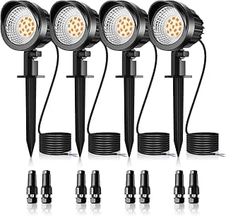 MEIKEE 7W Low Voltage LED Landscape Lights 800LM 12V Outdoor Landscape Lighting 2700K Warm White IP66 Waterproof Garden Pathway Lights Yard Lawn Spotlights with Connectors (4 Pack)