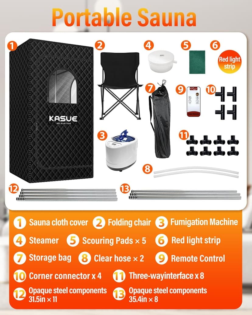 Upgraded Infrared Sauna Box for Relaxation,Detoxification,Portable Steam Sauna for Home with XL Steamer,Folding Chair,Multiple Layered Full Body Sauna Tent for Spa,Indoor,Outdoor,Gym-Black