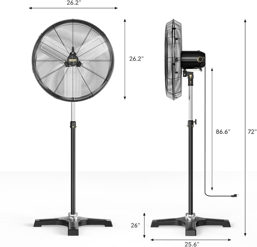 ROVSUN 24 Inch Industrial Pedestal Fan,7600CFM High Velocity and Heavy Duty Standing Fan, Low Noise Metal Fan with One-touch Oscillating Function, Adjustable Height, for Shop, Patio, Garage, UL Listed
