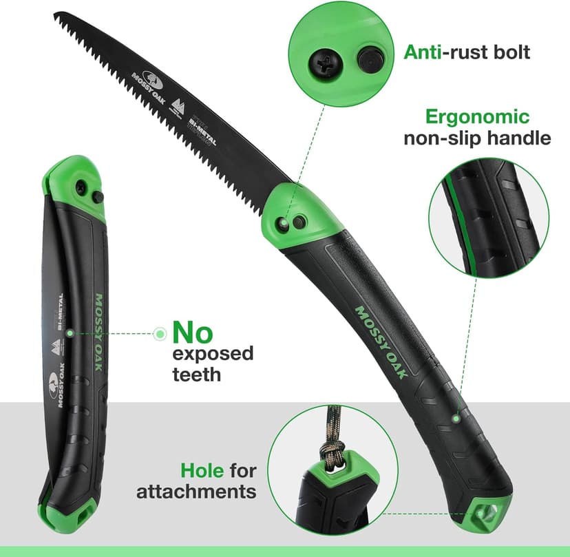 MOSSY OAK Folding Saw - 7 Inch Pruning Hand Saw with Pouch, D6A & M2 Bimetal Saw Blade, Hunting Saw Foldable for Deer, Tree, Wood, and Limb Cutting