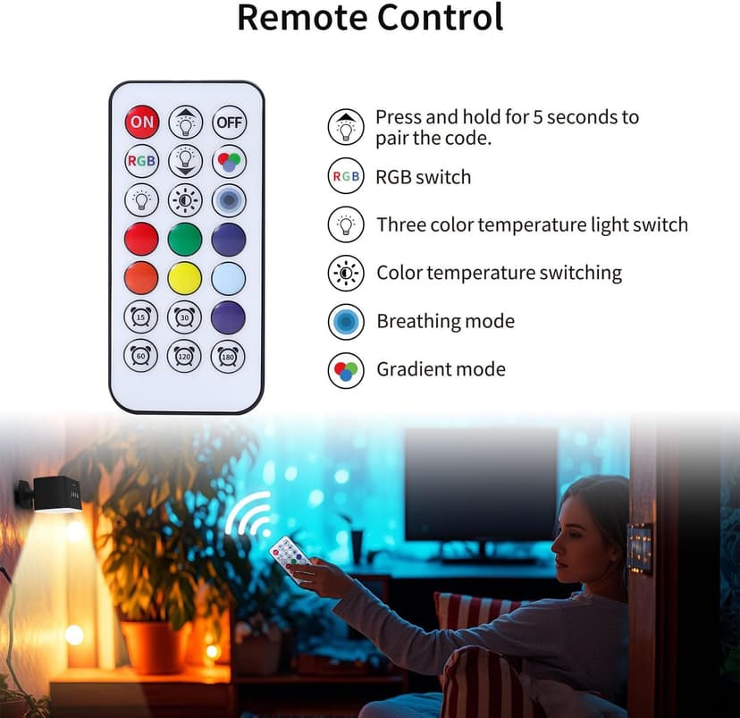 Wall Lights with Remote,Battery Operated Wall Sconce,3 Colors Temp & 9 RGB Ambient Sconce,Magnetic 360° Rotation Cordless Wall Mounted Lamps for Bedroom Bedside,Reading Bedside(Black)