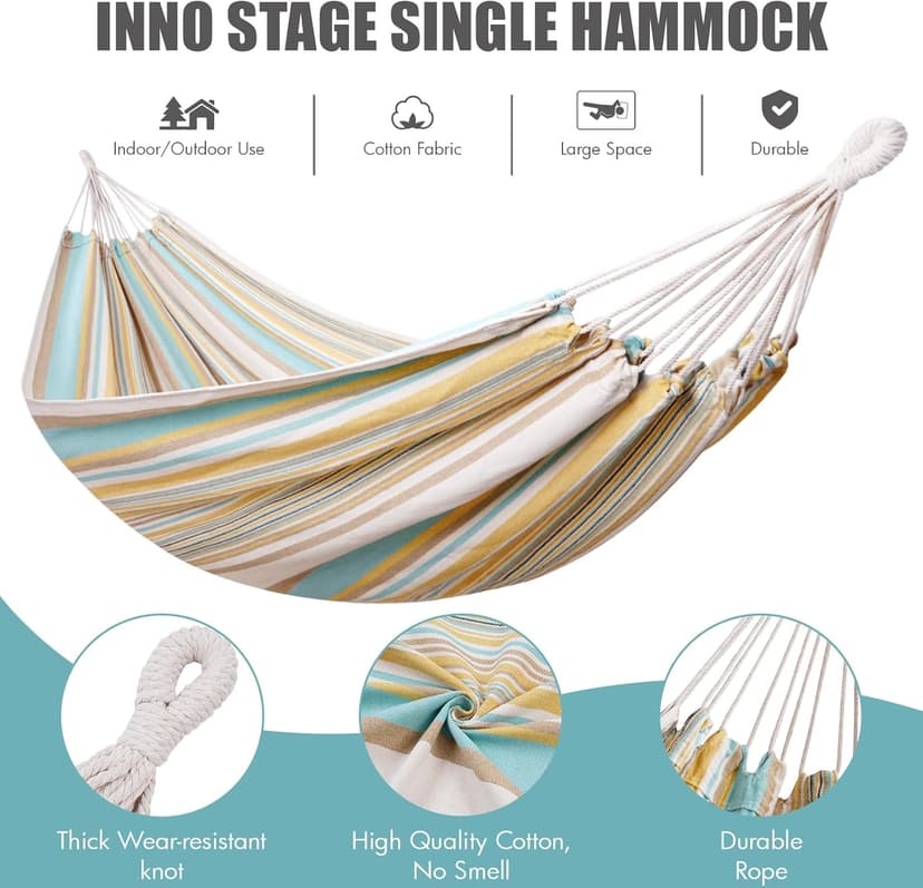 Brazilian Hammock with Tree Straps - Cotton Hammocks Portable Hammock with Carry Bag for Backyard, Porch, Outdoor and Indoor Use Yellow & Green