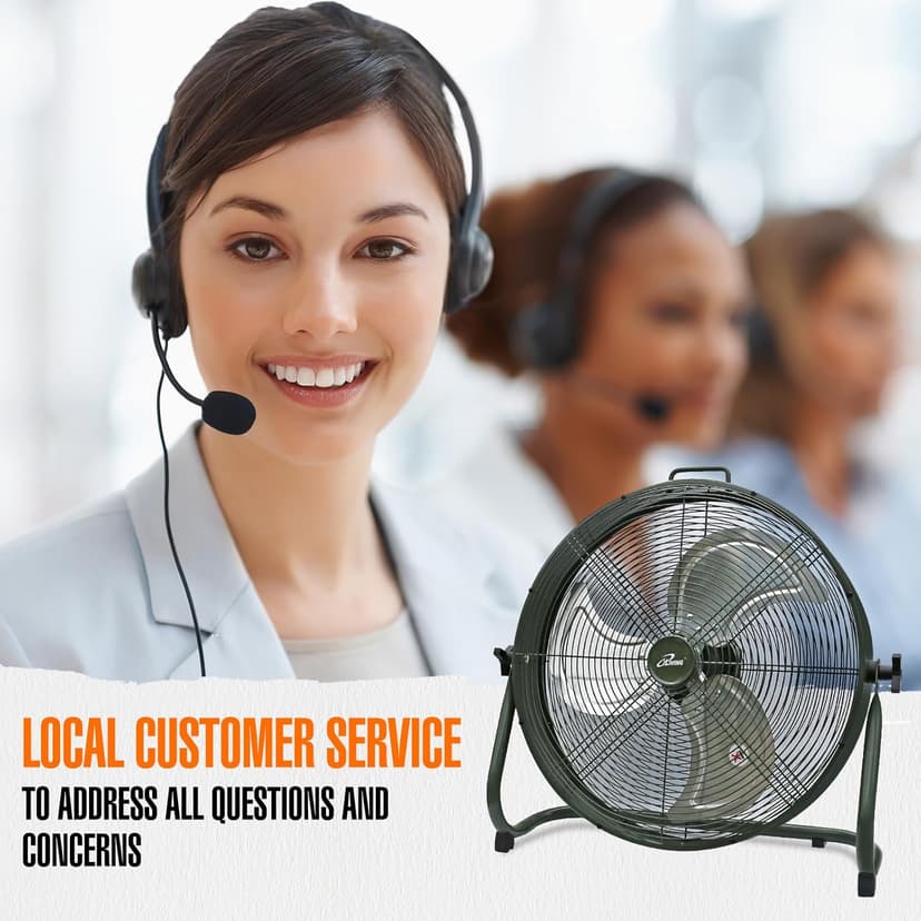 iLiving 18" Rechargeable Battery Operated Camping Floor Fan, High Velocity Portable Outdoor Fan with Metal Blade, With Built-in Lithium Battery for Whole Day Usage, 18 Inches, Military Green