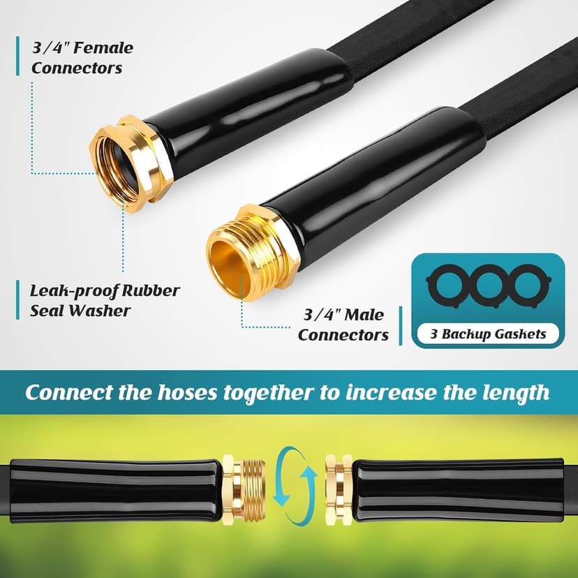 Garden Hose Non-Expanding 100ft, Flexible Garden Hose with 10 Function Hose Nozzle, Lightweight, Kink Free and Water Hose for Outdoor,Yard, Lawn, Car Wash, Marine,and Camper Use