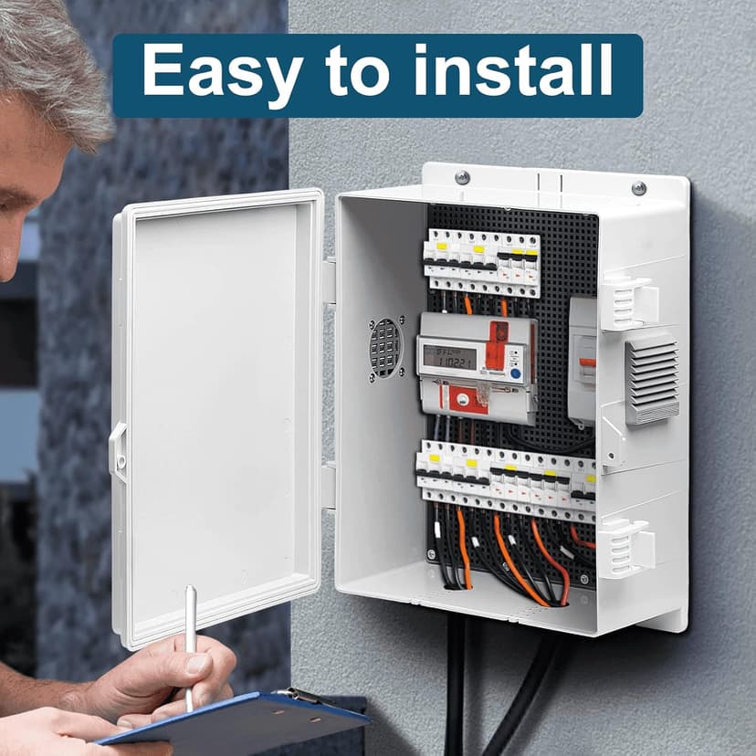Outdoor Electrical Box with Thermostat and Fan, ABS Water Resistant Enclosure with Internal Mounting Panel & Hinged Cover, 18.1" H* 12.6" L* 6.3" W, Plug & Play.