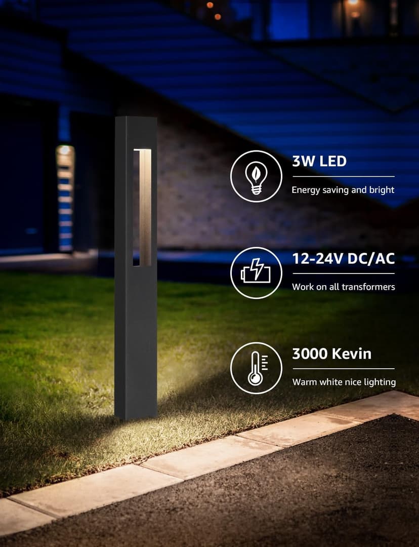 SUNVIE LED Low Voltage Landscape Lights 3W Pathway Lights Low Voltage 12-24V Landscape Path Lights 3000K CRI 90+ Aluminum Waterproof Pathway Lighting for Walkway Garden Yard ETL Listed Cord, 12 Pack