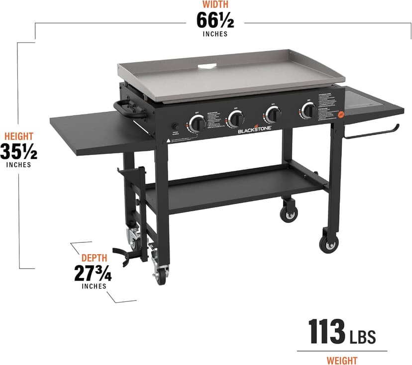 Blackstone 36" Cooking Station 4 Burner Propane Fuelled Restaurant Grade Professional 36 Inch Outdoor Flat Top Gas Griddle with Built in Cutting Board, Garbage Holder and Side Shelf (1825), Black