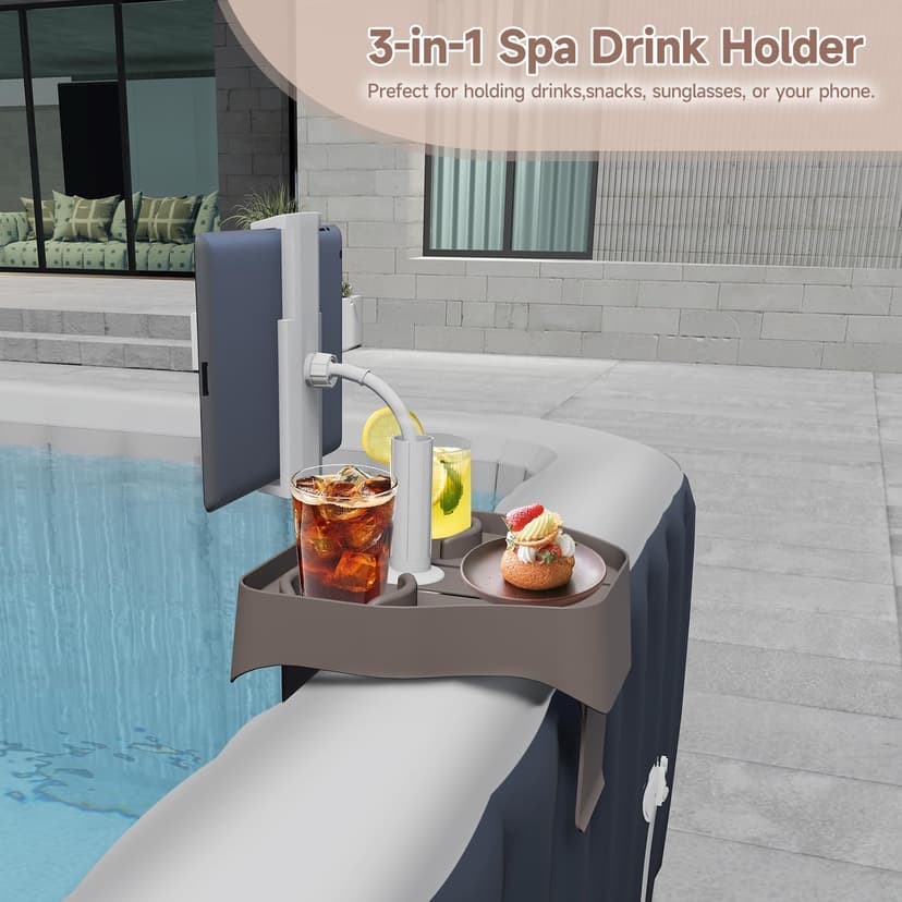 3-in-1 Adjustable Hot Tub Tray Table with Cup Holder Phone Holder, Fits for Outdoor Inflatable Pools/Spas Caddy Drink Tray, Must Have Hottub Accessories for Adults