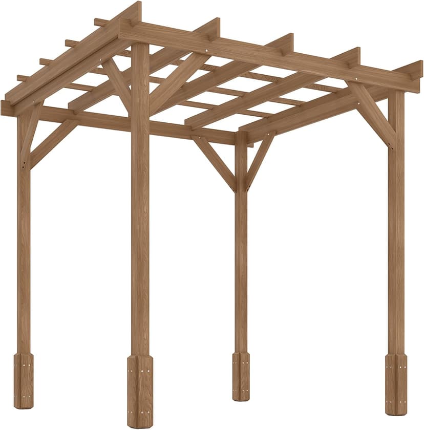 Outsunny 6.6' x 6.6' Outdoor Pergola with Stable Structure and Concrete Anchors, Wood Gazebo Grape Trellis for Climbing Plant Support, Garden, Patio, Backyard, Deck, Dark Brown