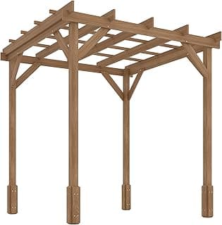 Outsunny 6.6' x 6.6' Outdoor Pergola with Stable Structure and Concrete Anchors, Wood Gazebo Grape Trellis for Climbing Plant Support, Garden, Patio, Backyard, Deck, Dark Brown