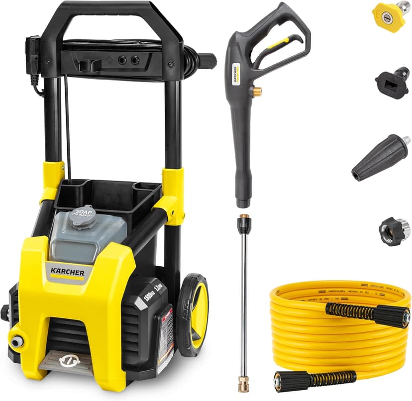 Kärcher Pressure Washer K1800PS, Max 2250 PSI, 3 Spray Nozzles, Detergent Tank, For Cars, Driveways, Siding, Patios, 1.46 max. GPM