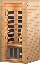 Far Infrared Sauna for Home, Near Zero EMF Wood Home Sauna Room with 1400W, 9 Chromo Therapy Lights, Oxygen Ionizer, Bluetooth, LCD Control Panel for Indoor Use, 1 Person