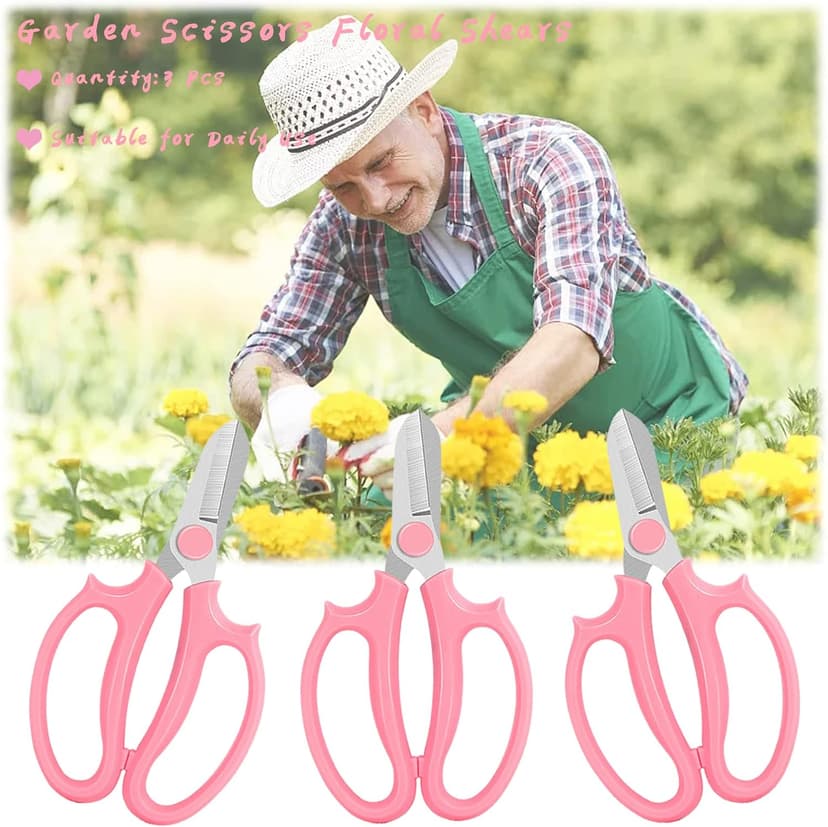 3 Pcs Garden Scissors Floral Shears,Professional Floral Scissors with Comfortable Grip Handle,Premium Garden Pruning Shears for Plants Trimming and Fruit Picking Trimming,Pink