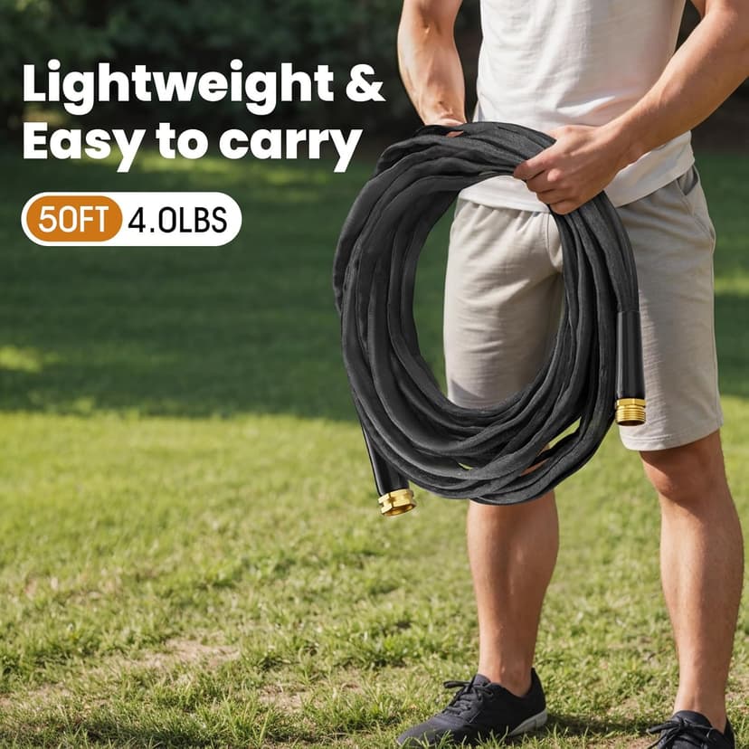 2025 Upgraded Non-Expanding Garden Hose, Lightweight, Flexible Ultra-Light Water Hose, Burst-Resistant, Lead-Free, Anti-Kink, High-Pressure (50 FT)