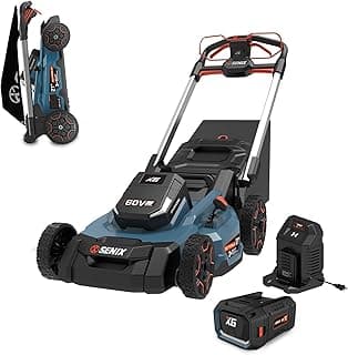 SENIX X6 60 Volt Max* 21-Inch 3-in-1 Cordless Self-Propelled Lawn Mower, with Bagging, Mulching, Side Discharge, Height Adjustment, Smart Display, 8Ah Lithium-ion Battery & Charger Included (LPSX6-H)