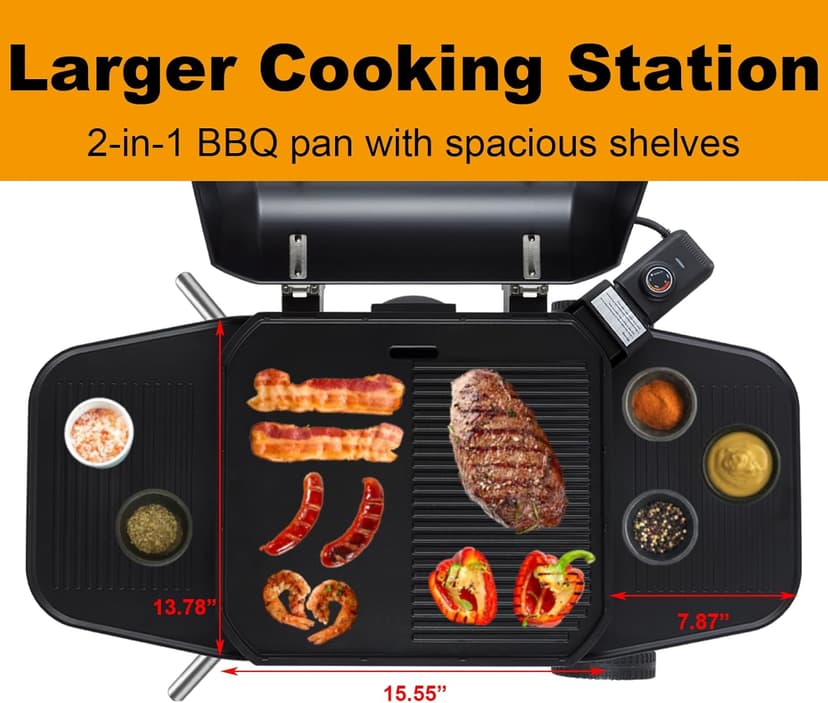 Outdoor Electric Grill & Griddle, 1500 Watts, Black