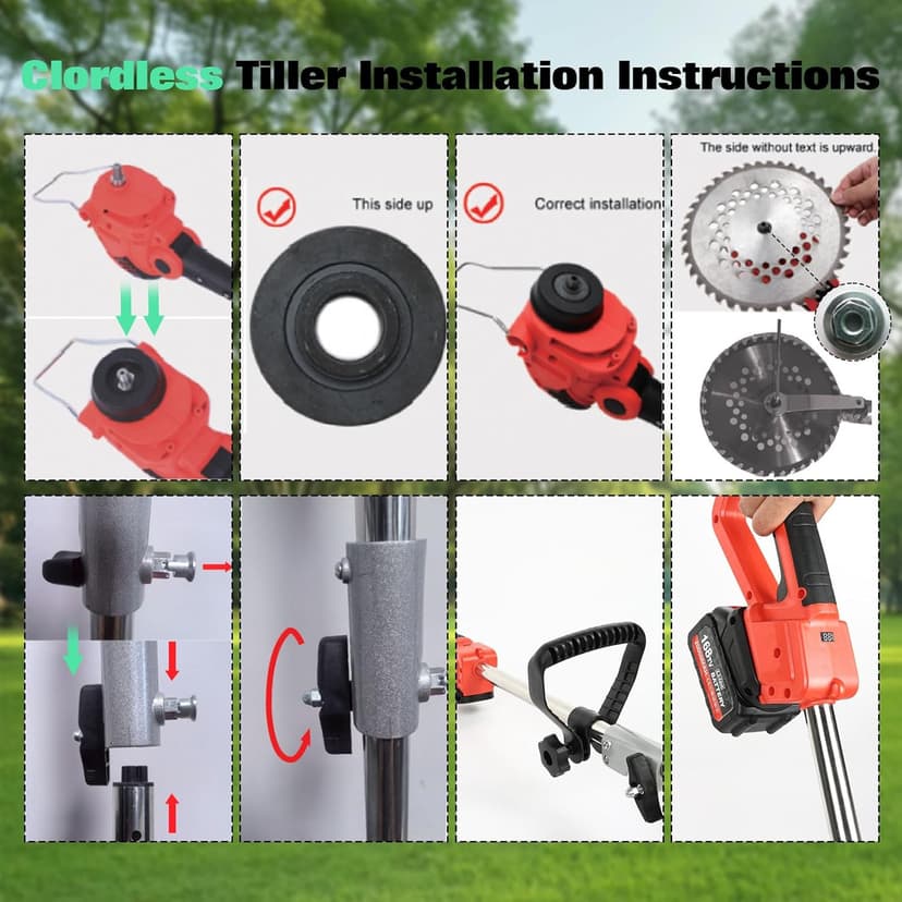 21V Cordless 2-in-1 Tiller & Weed Whacker Combo | 12"x9" Rototiller, 4x4 Blades & 8" Trimmer - 2×21v Battery, 360 RPM for Gardening, Garden Tiller, Electric Tiller, Cultivators for Gardening