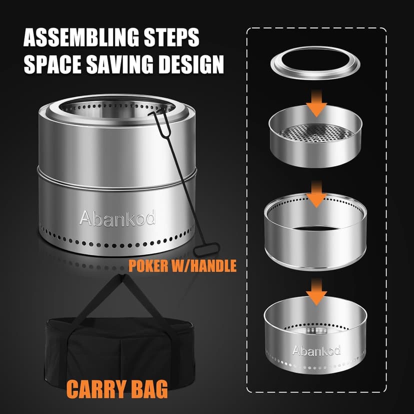 Smokeless Fire Pit - 19.5" Outdoor Fire Pit Removable Ash Pan,Smokeless Firepit for Camping, Picnic,Backyard Patio, Bonfires, and Outdoor with Carry Bag for Easy Use