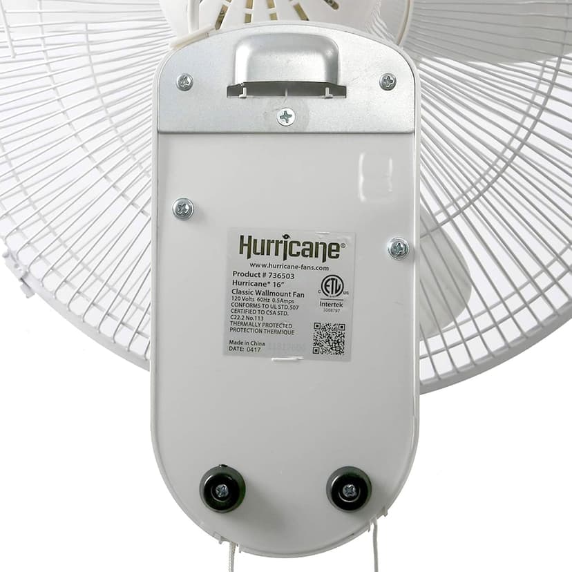 Hurricane Classic Oscillating Wall Mount Fan w/ 3 Quite Speeds, White, 16" - Corded Electric Air Cooling Unit w/Easy Pull Cord Controls for Home, Grow Tents, Offices, Sheds, Studios, Garages & Dorms