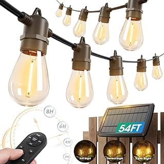 KYY 54FT Solar String Lights Outdoor Waterproof with USB Charging & Remote, Dimmable & Timable, Solar Powered Patio Lights with LED Shatterproof Bulbs for Deck Backyard Porch Garden Camping