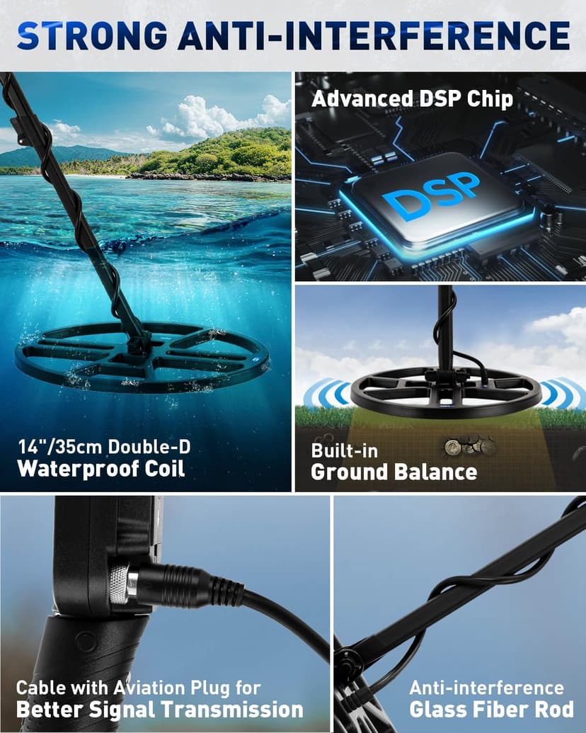 14'' Metal Detectors for Adults, Waterproof Double-D Search Coil, Professional Metal Detector with Pinpoint Mode, 13 inch Detection Depth, 4 Modes
