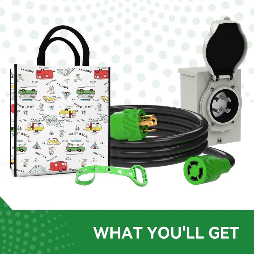 30 Amp Generator Cord 15FT and Power Inlet Box, Pre-Drilled 30 Amp Generator Inlet Box with Cord, NEMA L14-30P to L14-30R Generator Cord Waterproof Combo Kit, ETL Listed