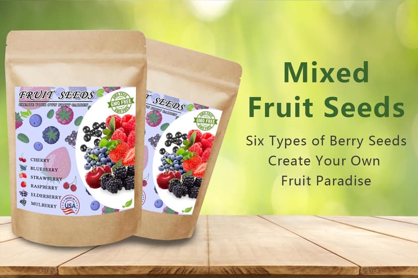 Mix Fruit Seeds 1100+ Berry Seeds for Planting Strawberry Raspberry Mulberry Blueberry Elderberry Cherry - 6 Varieties Individually Packaged Non-GMO for Home Garden