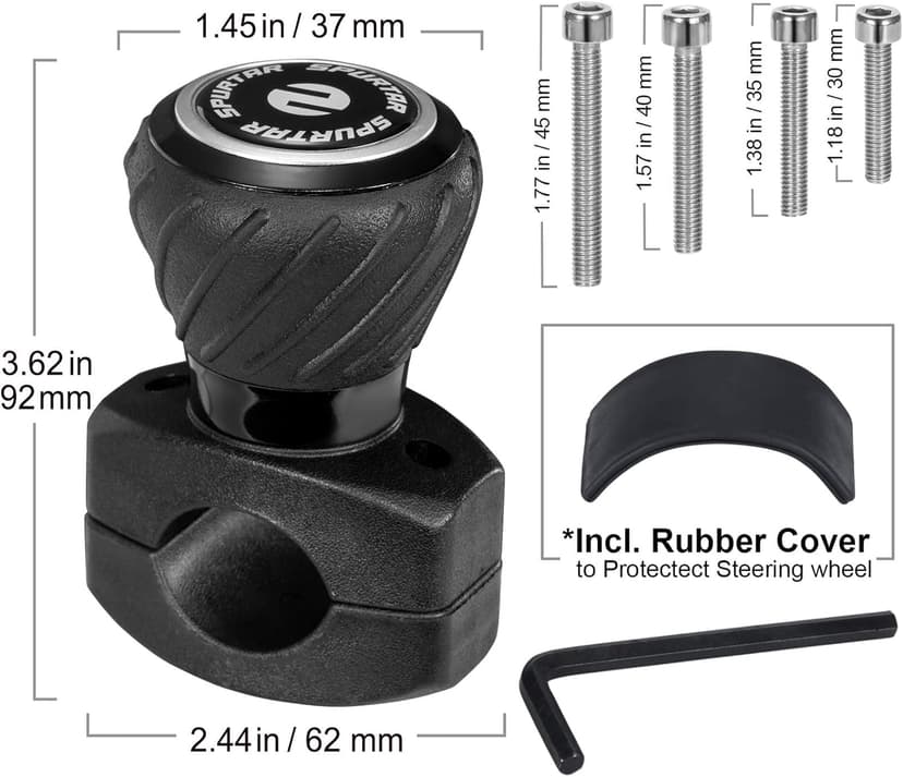 Spurtar Steering Wheel Knob Spinner, 2Pack Universal Car Suicide Knob Power Handle Spinner Fit for Cars, Truck, Forklift, Mower, Tractor, Boat, Golf Cart – Black