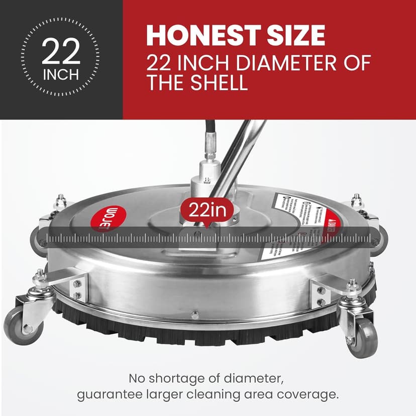 22" Pressure Washer Surface Cleaner with 4 Wheels & Dual Handles & 3 Nozzles, 4500PSI 6GPM Stainless Steel Pressure Washer Attachment for Concrete Driveway Sidewalk Deck Patio, Commercial Grade