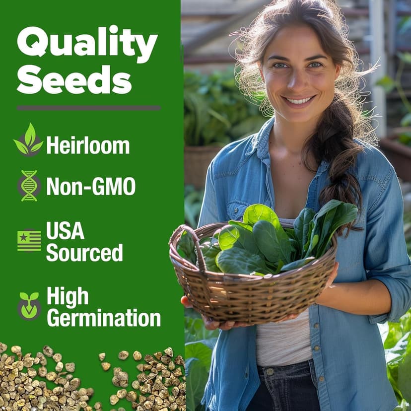 HOME GROWN Bloomsdale Spinach Seeds - 2 Bulk Packs (Spinacia oleracea) – 704 High Germination 𝗡𝗢𝗡-𝗚𝗠𝗢 𝗨𝗦𝗔 Heirloom Spinach Seeds for Planting – Leafy Green Lettuce – for Home Gardens