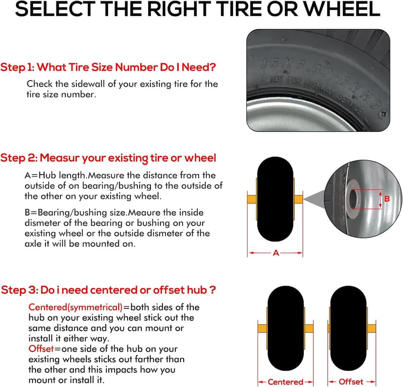 (2 Pack) WEIZE 15x6.00-6 Tire and Wheel Assembly, Replacement Riding Lawn Mower Front Tires, Compatible with Craftsman Riding Lawn Mowers, 3" centered Hub, 3/4" Bushing