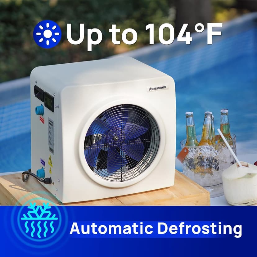 Aquastrong 16,000 BTU Swimming Pool Heat Pump Electric Pool Heater for Above Ground Pools Up to 5,000 Gallons, Heating and Cooling Pool Heater 120V