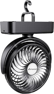 Portable Camping Fan with LED Lantern- 40H Work Time Rechargeable Battery Operated Fan with Hanging Hook for Tent Car RV Hurricane Emergency Outages Survival Kit