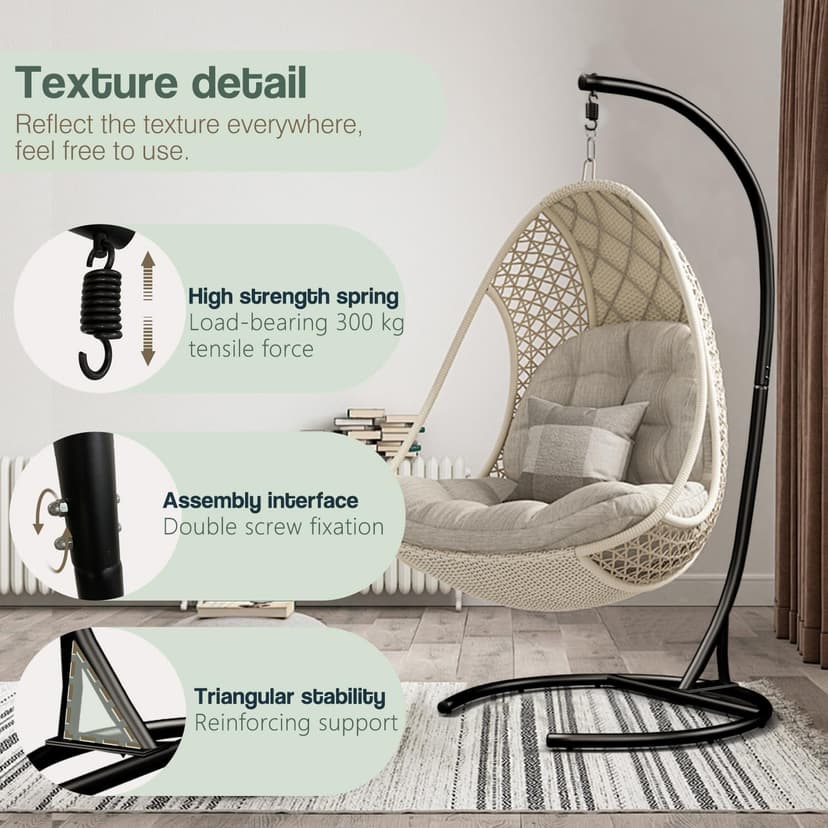 Hammock Stand Only Max 300lbs Hammock Chair Stand Only Heavy Duty Hanging Chair Stand Only 360 Degree Rotation C Stand Frame for Egg Chair Indoor Outdoor Porch Swing, Black