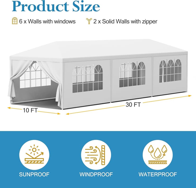 F2C Outdoor Gazebo White Canopy with sidewalls Party Wedding Tent Cater Events Pavilion Beach BBQ Event
