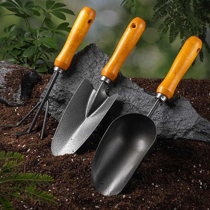 12.6’’ Garden Hand Trowel, Soil Scoop Wooden Handle, Stainless Steel Potting Shovel Spoon, for Flower Vegetables Soil Transplanting, Weeding, Moving, Digging, Planting Garden Plant