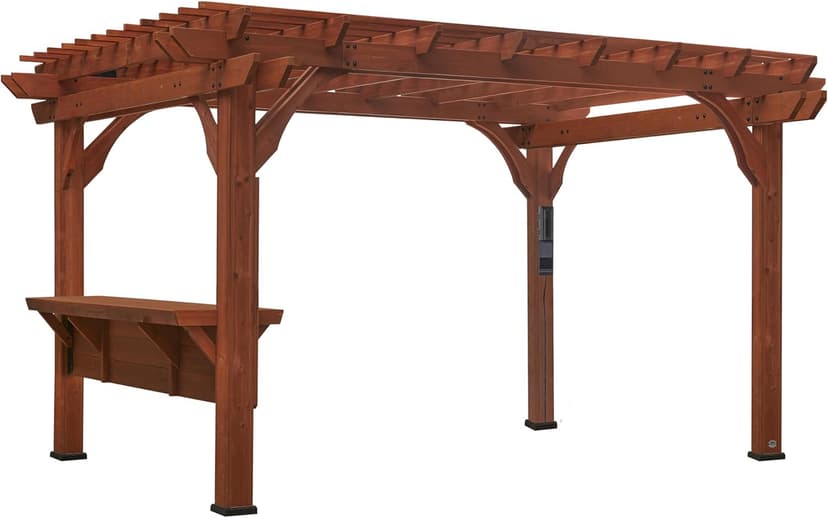 Backyard Discovery Ashland 14' x 10' Cedar Wood Pergola Kit with Trellis Roof, Built-In Bar Top, All-Season Durability, High-Wind Rating, PowerPort, Shade for Outdoor Patio, Deck, Garden, Entertaining