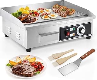 IRONWALLS Electric Griddle Nonstick 22 Inch, 1600W Stainless Steel Commercial Griddle for Indoor & Outdoor, 2-IN-1 Half Flat Top Griddle Grill for Restaurant & Home, 122℉-572℉ Adjustable Temperature
