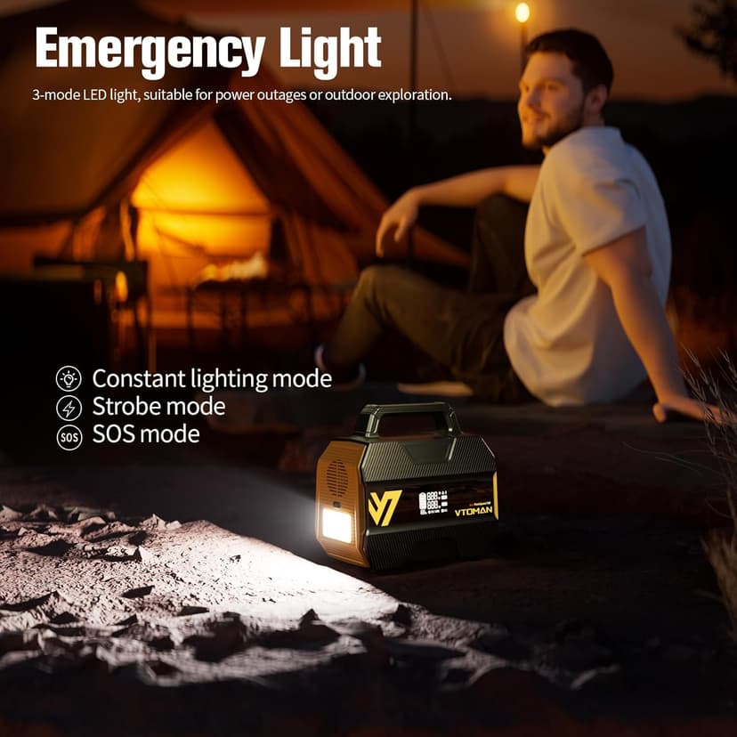 VTOMAN FlashSpeed 300 Portable Power Station 70000mAh, Only 7.4lbs with 7 Outlets, LiFePO4 Generator with Up to 600W AC Outlet, 12V/24V DC Input Adapt RV/Van, PD 100W Type-C for Power Outage, Camping