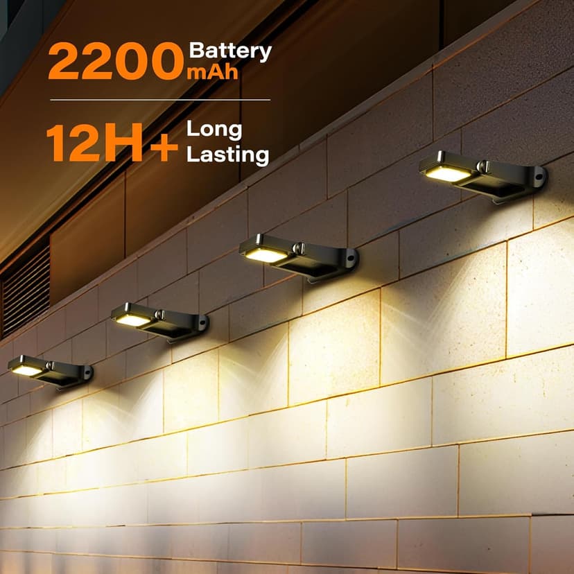 200LM Solar Lights Outdoor Waterproof 2200mAh Solar Fence Lights with 6 Modes & 360° Adjustable Solar Powered Lighting, Warm White/Cool White/RGB for Wall, Patio, Steps, Garden, Pool - 4 Pack