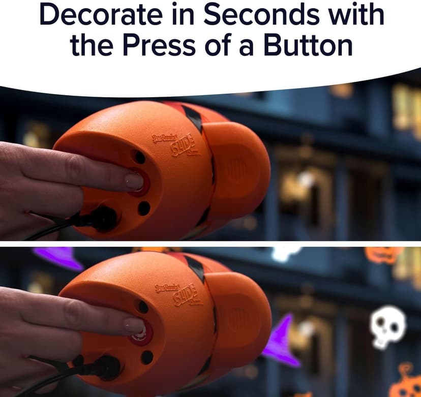 Star Shower Show LED Projector, AS-SEEN-ON-TV, Showcase Your Home With Full-Color Holiday, Use 2 or More for Spectacular Results, Hassle-Free, Includes 6 Halloween Slides, 7 In, Orange