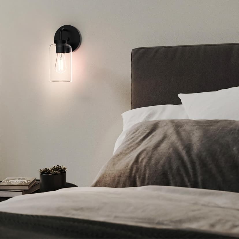 Zevluck 1-Light Wall Sconce, Modern Wall Light Fixtures with Clear Glass Shade, Matte Black Bathroom Vanity Light, Hardwired Vanity Wall Lamps for Bathroom, Bedroom, Living Room, Stairs, Hallway