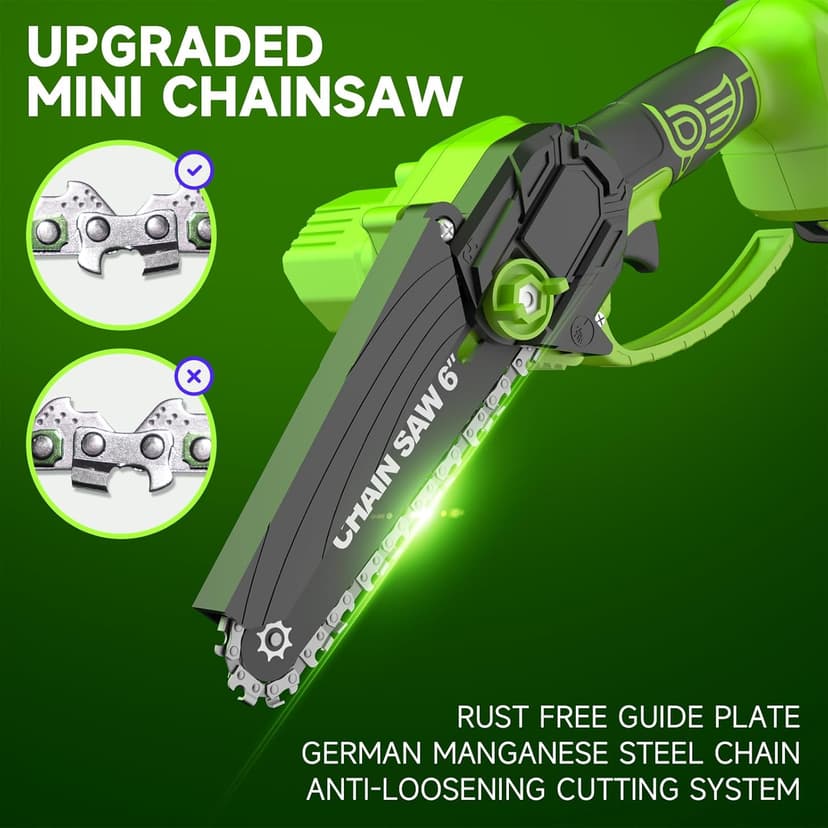 Mini Chainsaw Cordless, 6 Inch Electric Chainsaw Small Chainsaw Battery Powered, Yard Tools Garden Gifts for Men Dad Husband, Hand Saw for Branches Wood Cutting Pruning (Green)