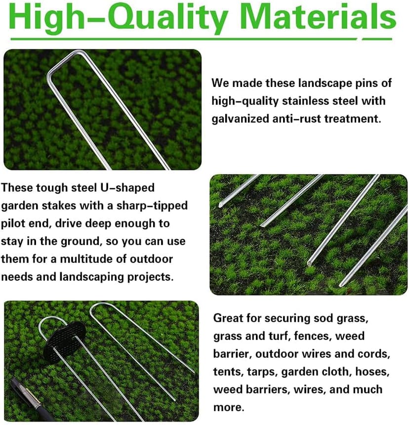 50Pcs Garden Stakes Staples + 50Pcs Gasket, Bakulyor 6 Inch Lawn Landscape Staples 11 Gauge U Shaped Galvanized Landscape Pins, Heavy Duty Yard Ground Pin for Weed Barrier Sod Fabric Decorations - 6"