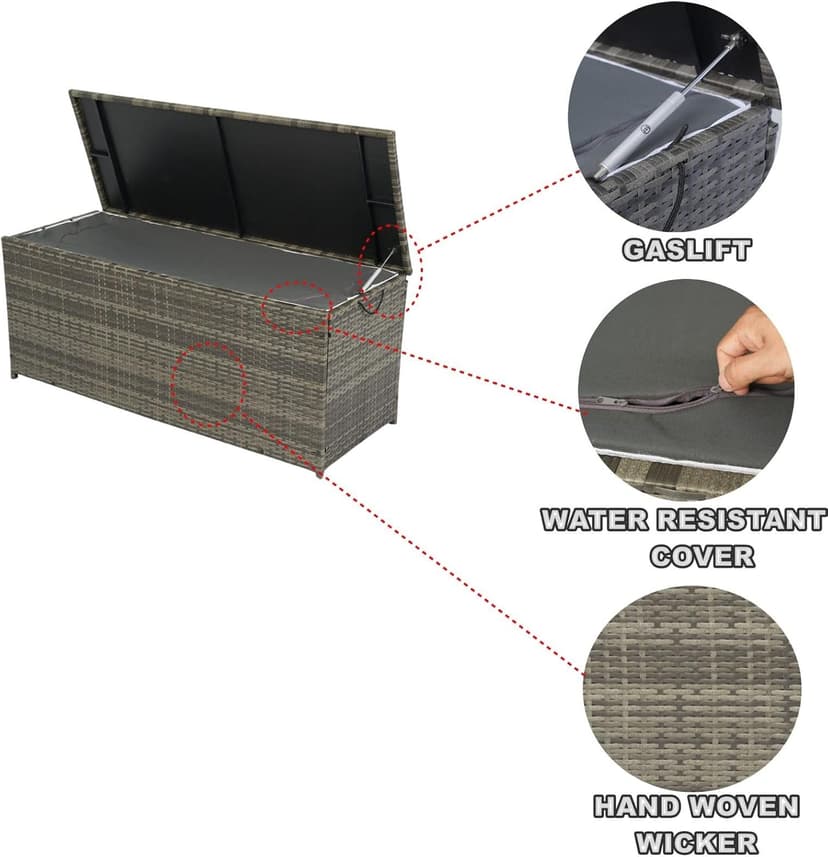 Rattan Outdoor Storage Box with Waterproof Liner, Portable Dual-Purpose Patio Deck Box & Side Table