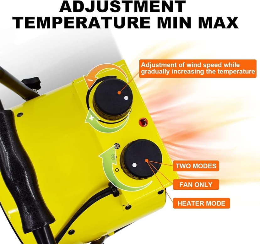 Greenhouse Heater with Adjustable Thermostatic - Outdoor Space Heating Fan for Flower Houses, Grow Tent, Overheating Protection, Fast Heating, Patio & Garage, Yellow