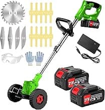 Electric Weed Wacker 24V Electric Weed Cordless Eater with 2pcs Batteries and 3 Types Blades&Auxiliary Wheel Weed Trimmer Lightweight 3 in 1 Stringless Grass Trimmer Edger/Brush Cutter for Lawn