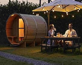 Carbonized Wood Outdoor Barrel Sauna with Front Porch, 4-6 Person Round suana Room, with 6KW Wet or Dry Heater-Ship from US(Supports Truck Delivery,Also Pickup Yourself from US Warehouse)