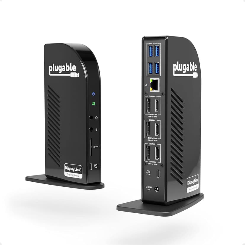 Plugable 13-in-1 USB C Docking Station 4K Triple Monitor with 100W Power Delivery | USB C Dock for Windows, Mac, ChromeOS, Thunderbolt | Driver Required | 3X HDMI and 3X DisplayPort (UD-ULTC4K)