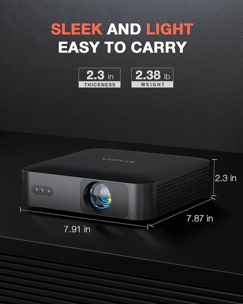 【360°Adjustable Stand & Auto Focus/Keystone】Mini Projector with WiFi and Bluetooth, Native 1080P Portable Outdoor Movie Projector, VOPLLS Home Projector 4K Support for HDMI/USB/AV/Phone/Laptop